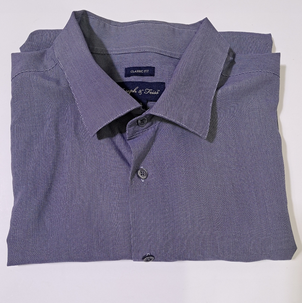 Joseph & Feiss Men Short Sleeve Classic Button Down Shirt Blue Gray Top